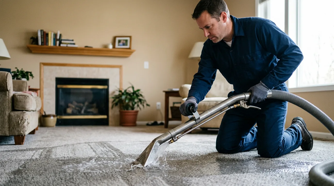 Water damage restoration technician working near Central City, IA